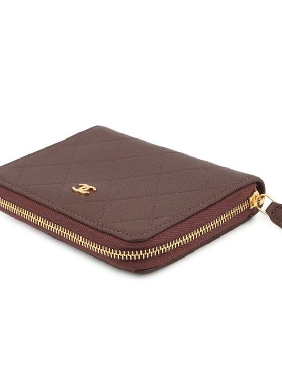 Chanel Bifold Wallet CC Logo Round Zip Compact Grain Gotoskin - Picture 2 of 10